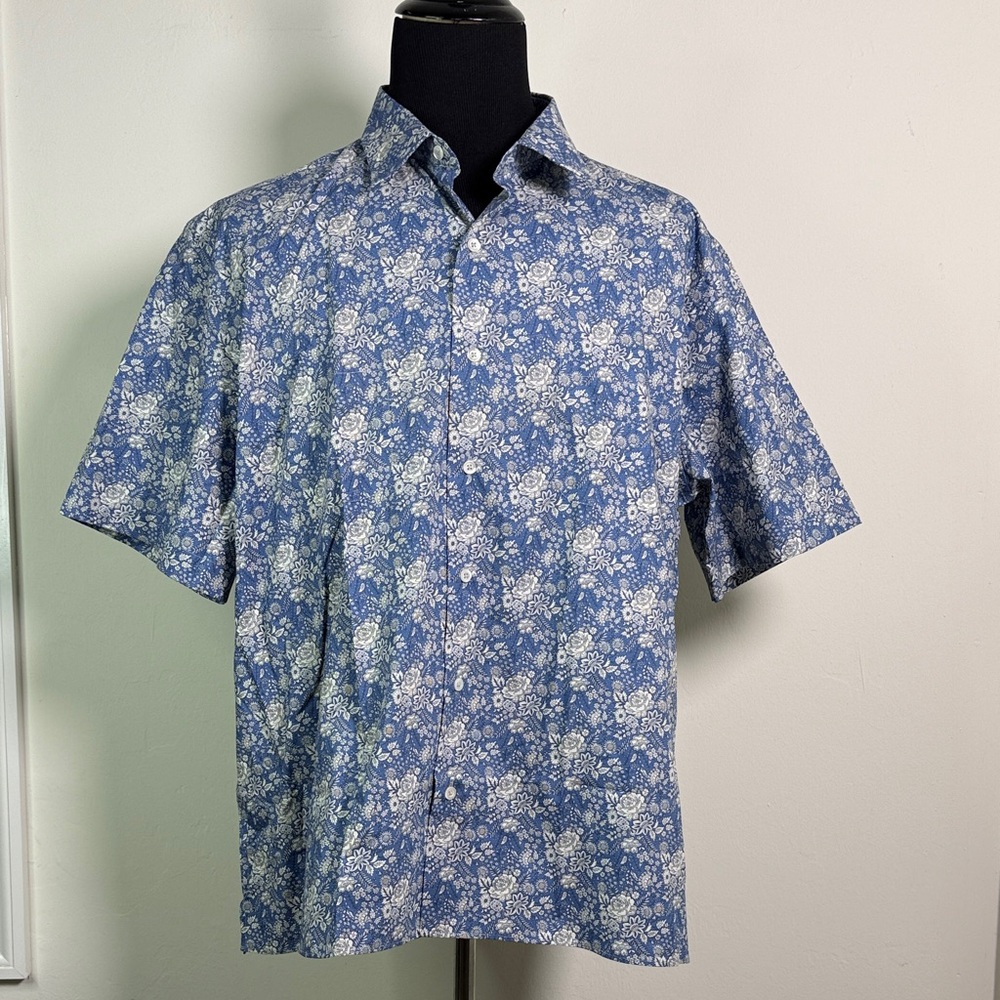 MAUS & HOFFMAN Italian Floral Blue Men's Shirt XXL